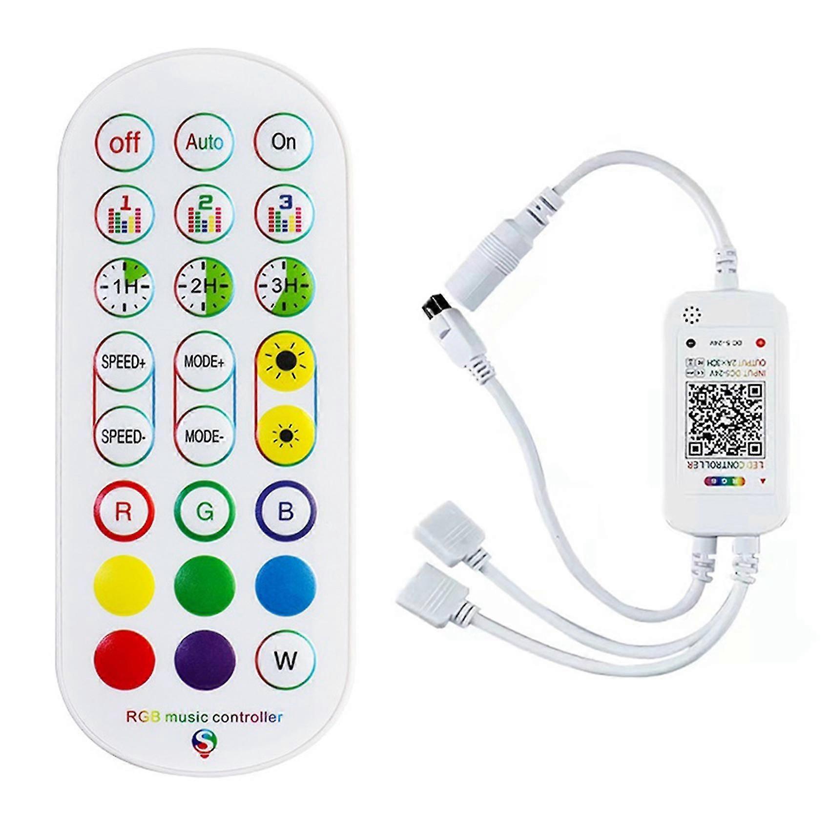 Dc5-24v Bluetooth Led Controller+24 Keys Remote Control App Control And Music Sync Rgb Ir Rf For 50