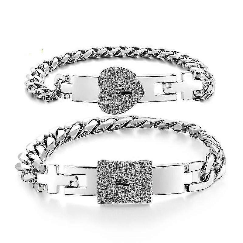 2PCS الفضة لهجة الفولاذ المقاوم للصدأ عاشق القلب الحب قفل سوار مع قفل الأساور مفتاح كيت زوجين مجموعات المجوهرات هدية