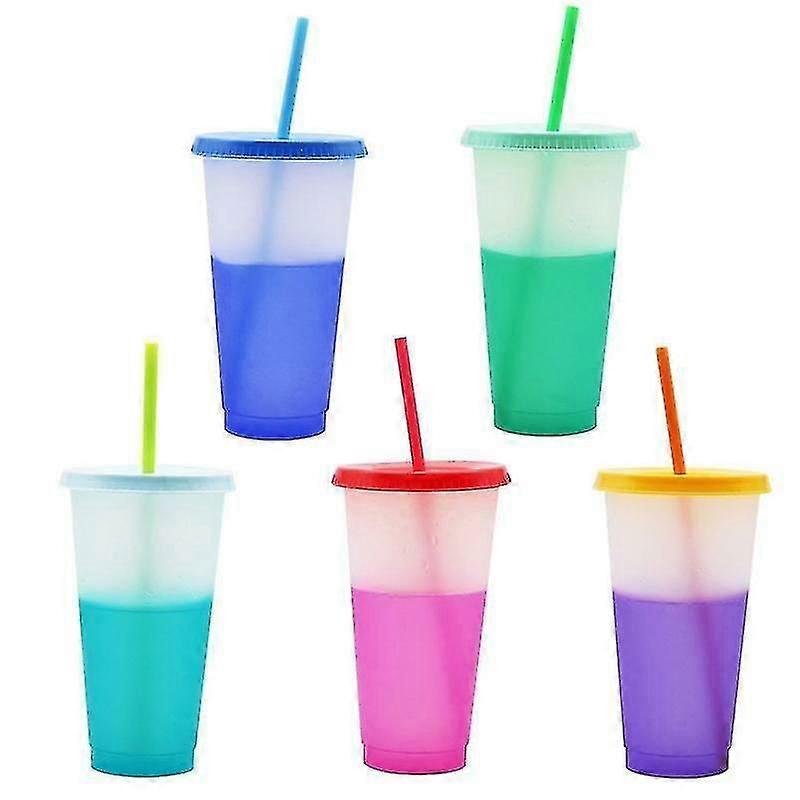 Temperature-sensitive Color-changing Cups Plastic Cold Cups With Lid And Straw