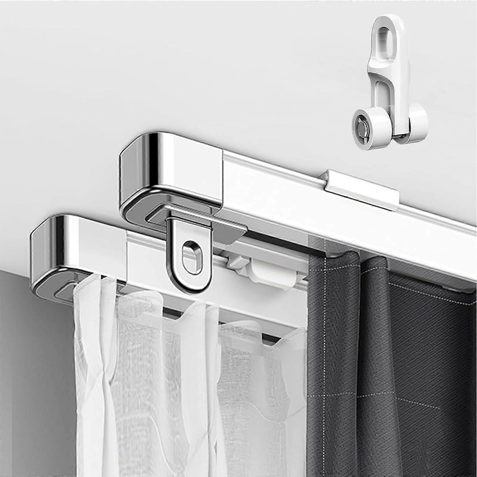 Telescopic Curtain Track Set Ceiling Or Wall Mount With Silent Rollers Double Track Room Divider Shower Bay Window RV