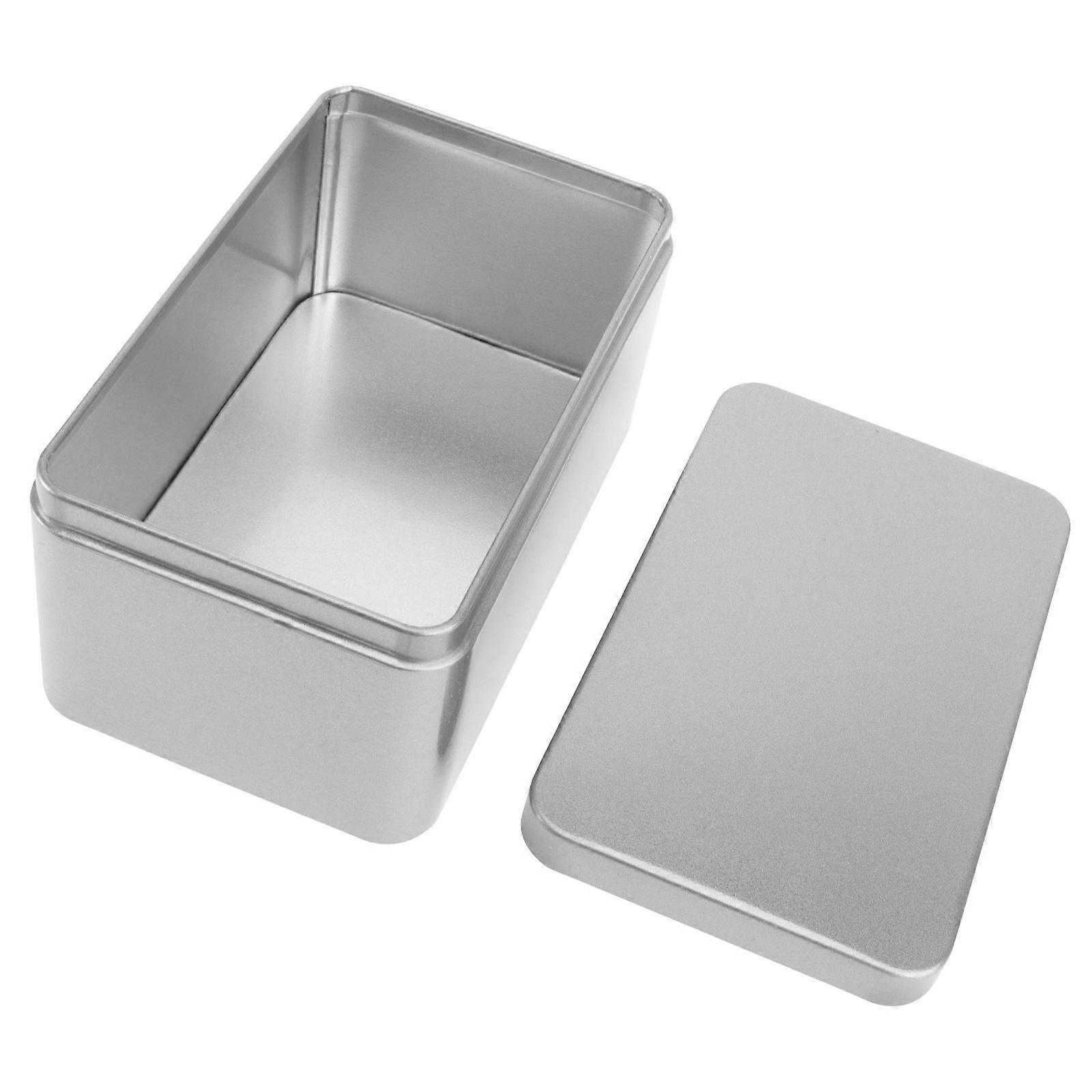 Rectangular Tinplate Box Mini Portable Tea Leaf Storage Container Candies Organizer Home Storage Box - 13x8x6cm (Silver)