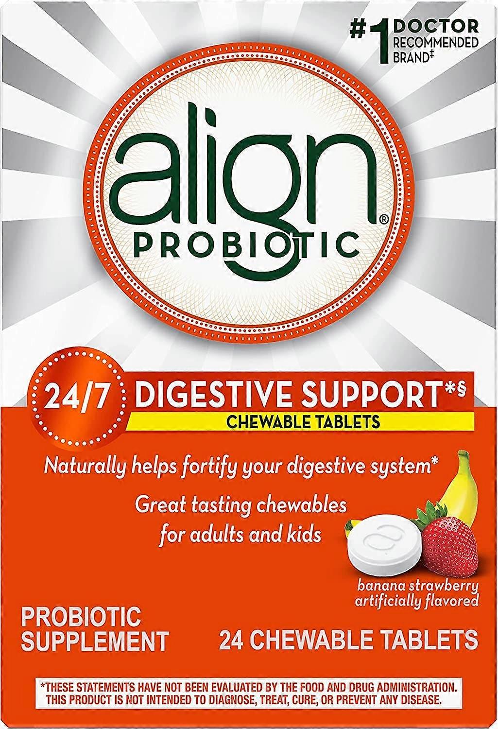 Align Probiotic, Chewable Tablets, Banana Strawberry Smoothie, 24 Ea