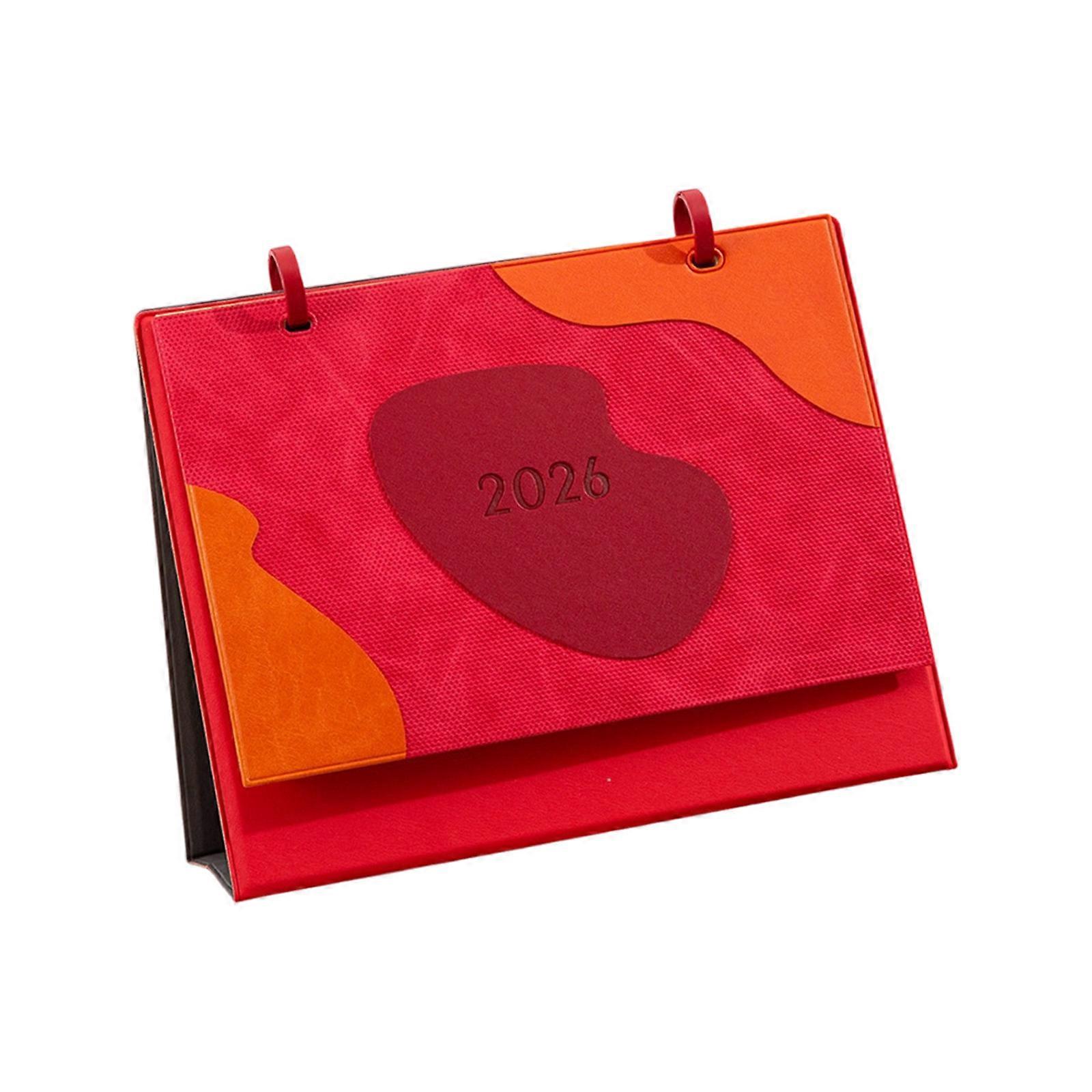 2026 PU Leather Calendar Planner from Jan to Dec Office Desktop Calendar with Holiday Markings And Unruled Daily Blocks  Red
