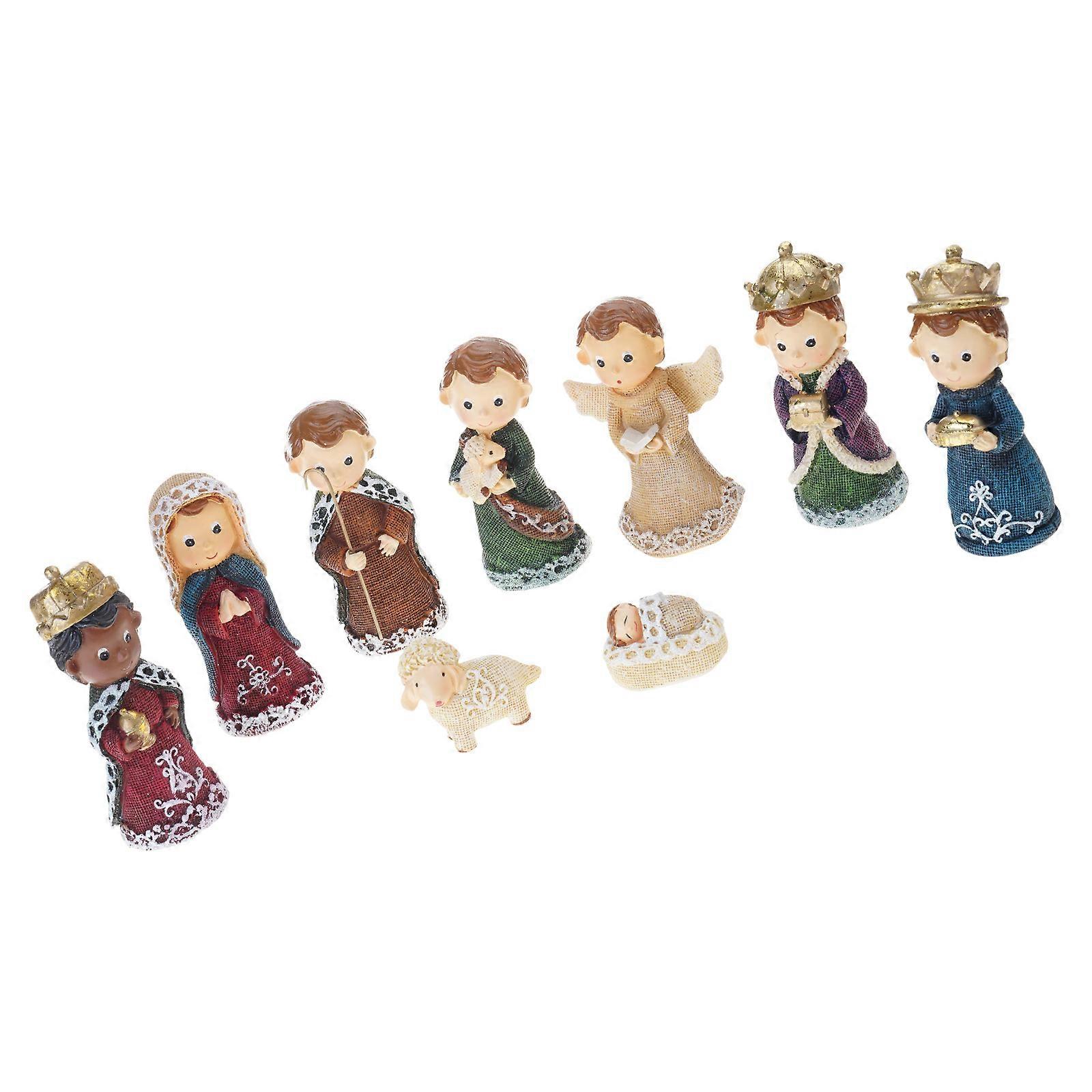 Christmas Nativity Figurines Resins Nativity Scene Statue with Stable Holy Family Statue Table Centerpieces Home Decors Multicolor