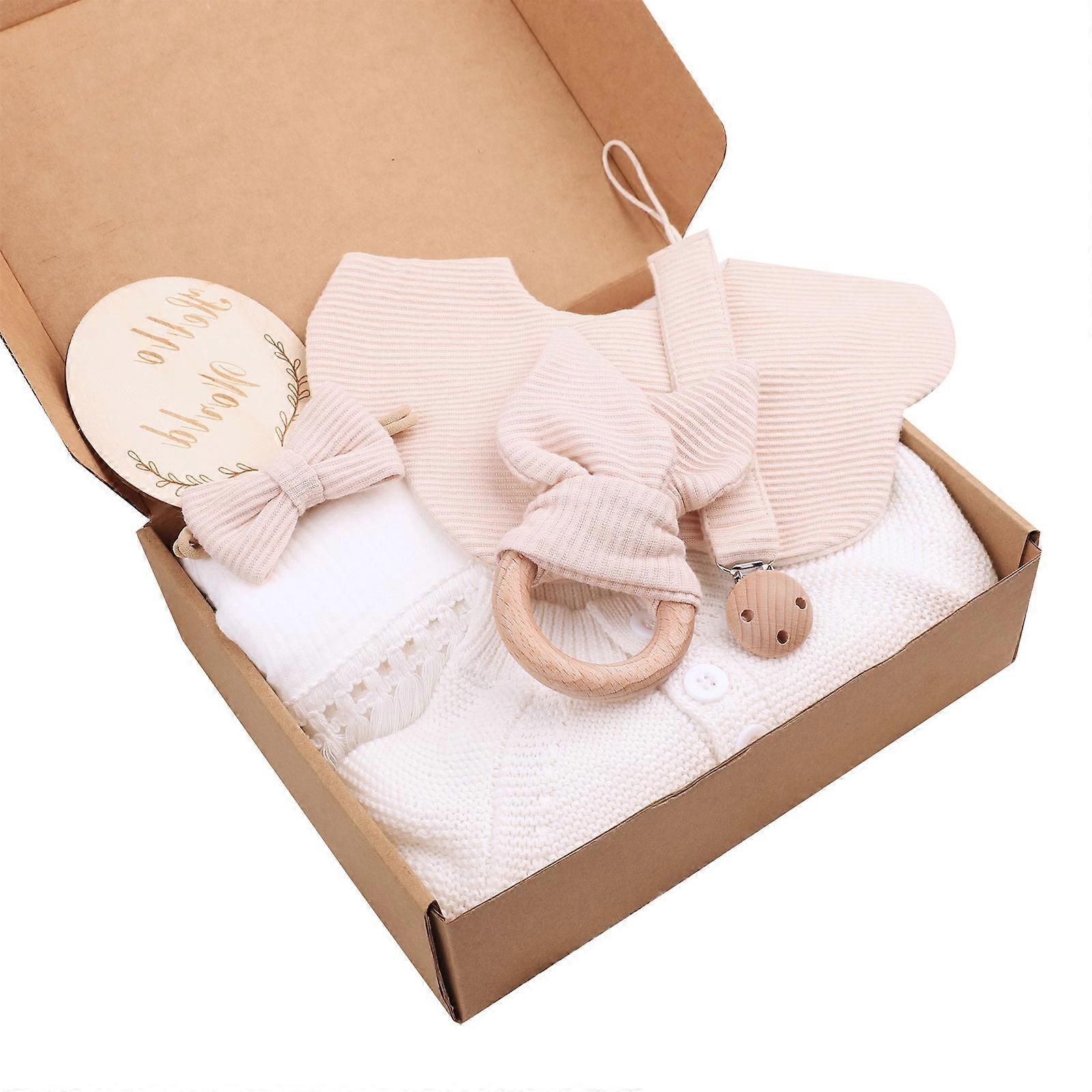 6-delars set nyfödda haklapp och sparkdräkt set mjuk andningsbar dregelhaklapp napphållare presentask för daglig fest 6