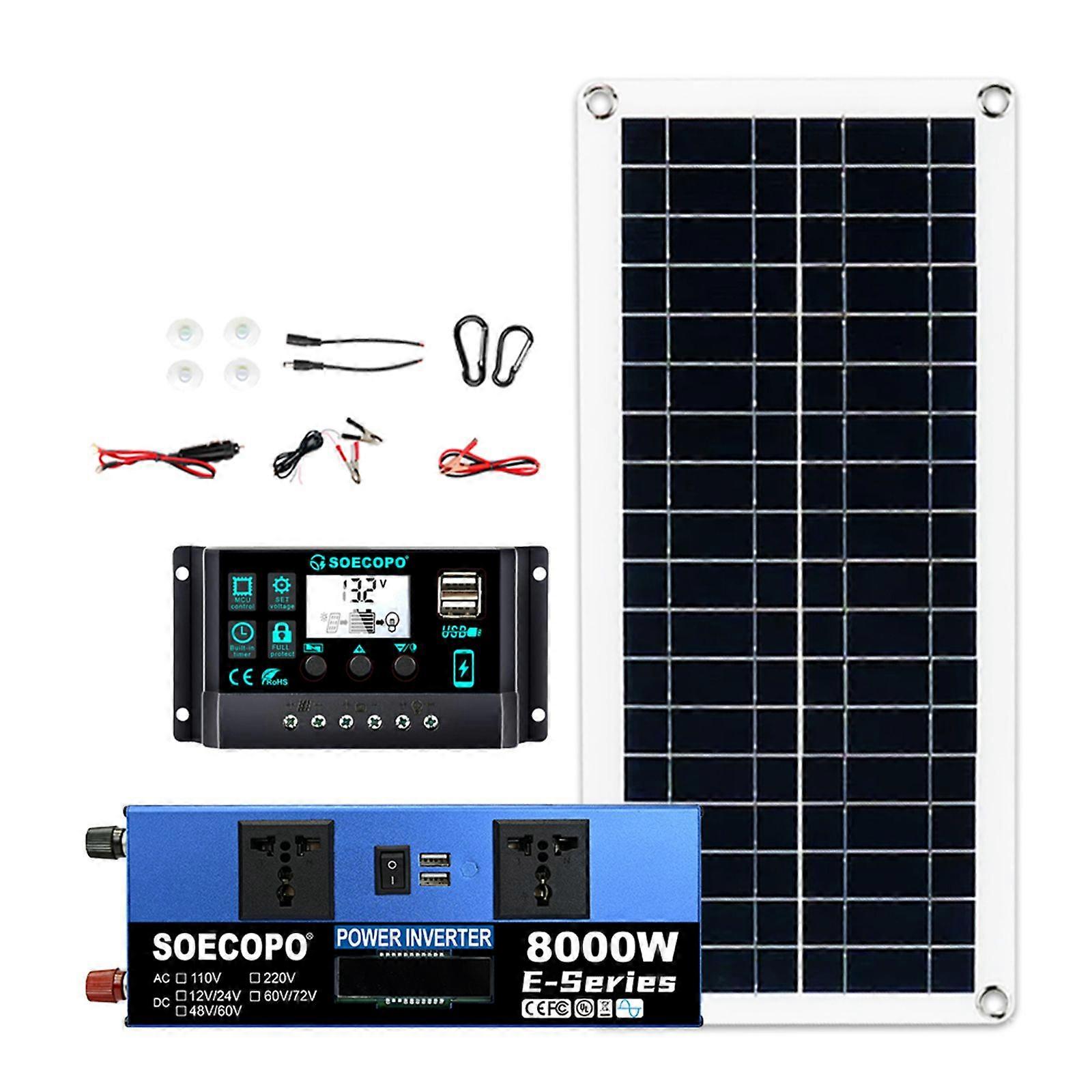 200W Solar Panel with 8000W Power inverter DC 12V/24V to AC 110V/220V 100A MPPT Controller Solar System Complete Kit for Home Camping Off-Grid