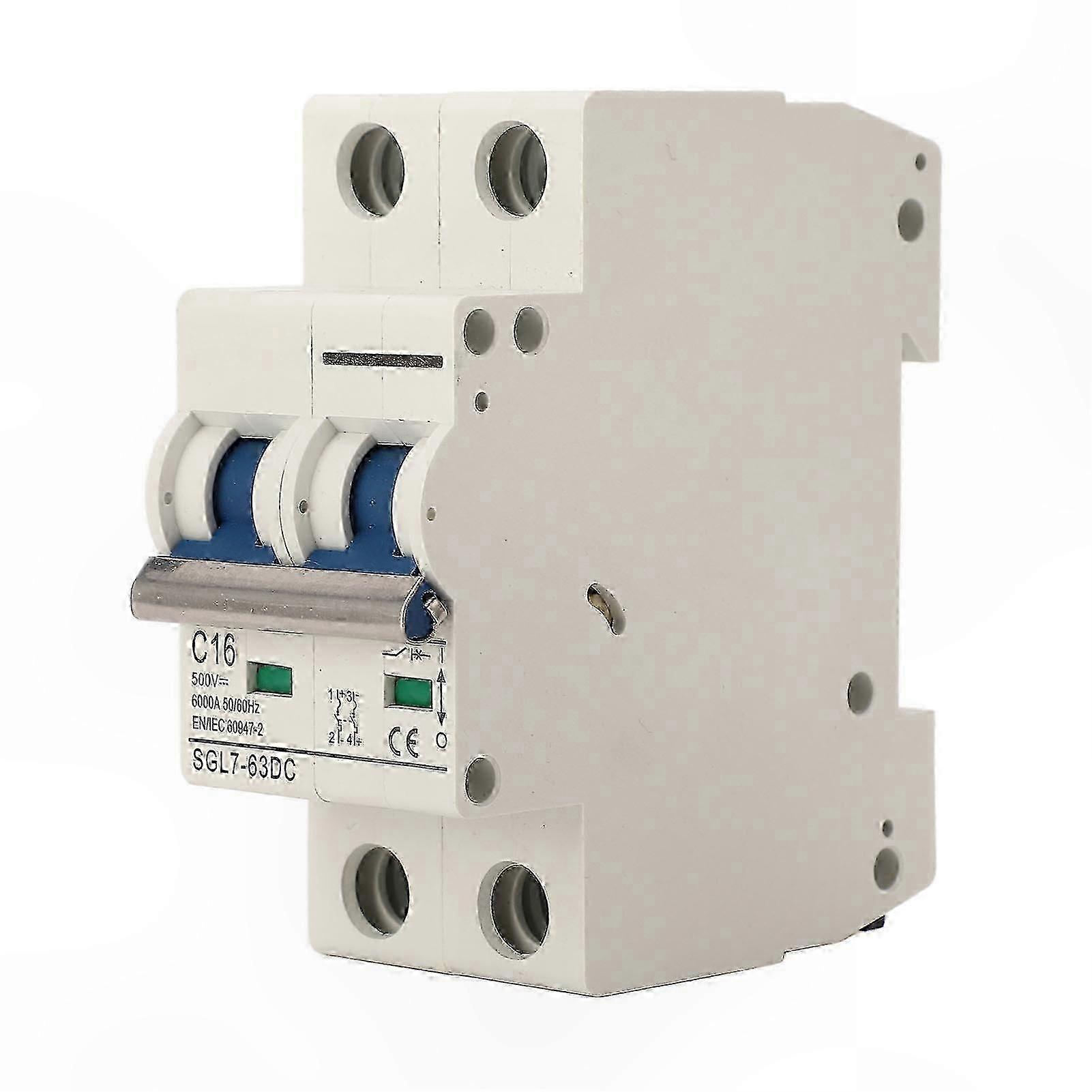 2P 16A Miniature Circuit Breaker for Solar PV Systems, DC500V Overload Protection, DIN Rail Mount