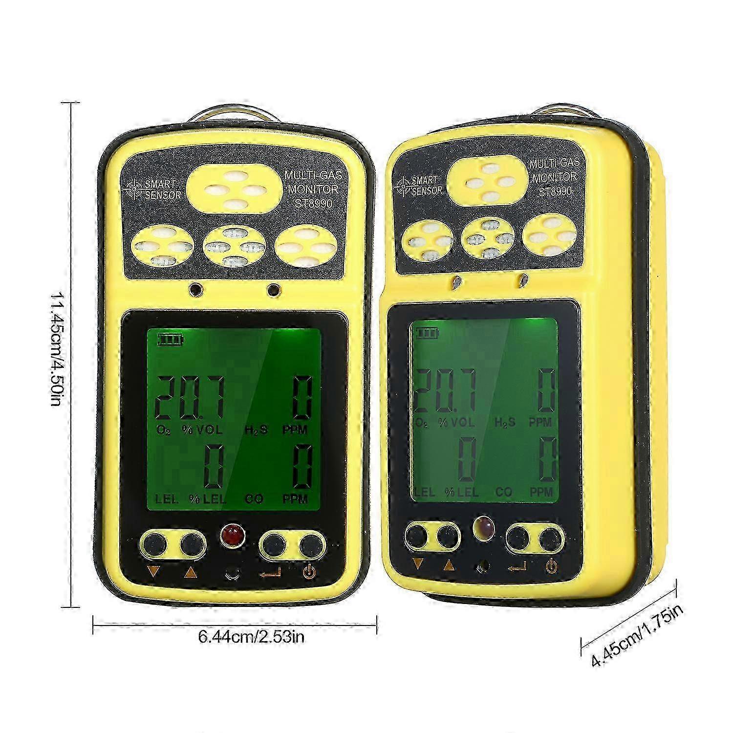 Multi Gas Monitor 4 in 1 O2 LEL CO H2S Detector Rechargeable, LCD Display with Backlight Alarm Function, Portable Gas Tester