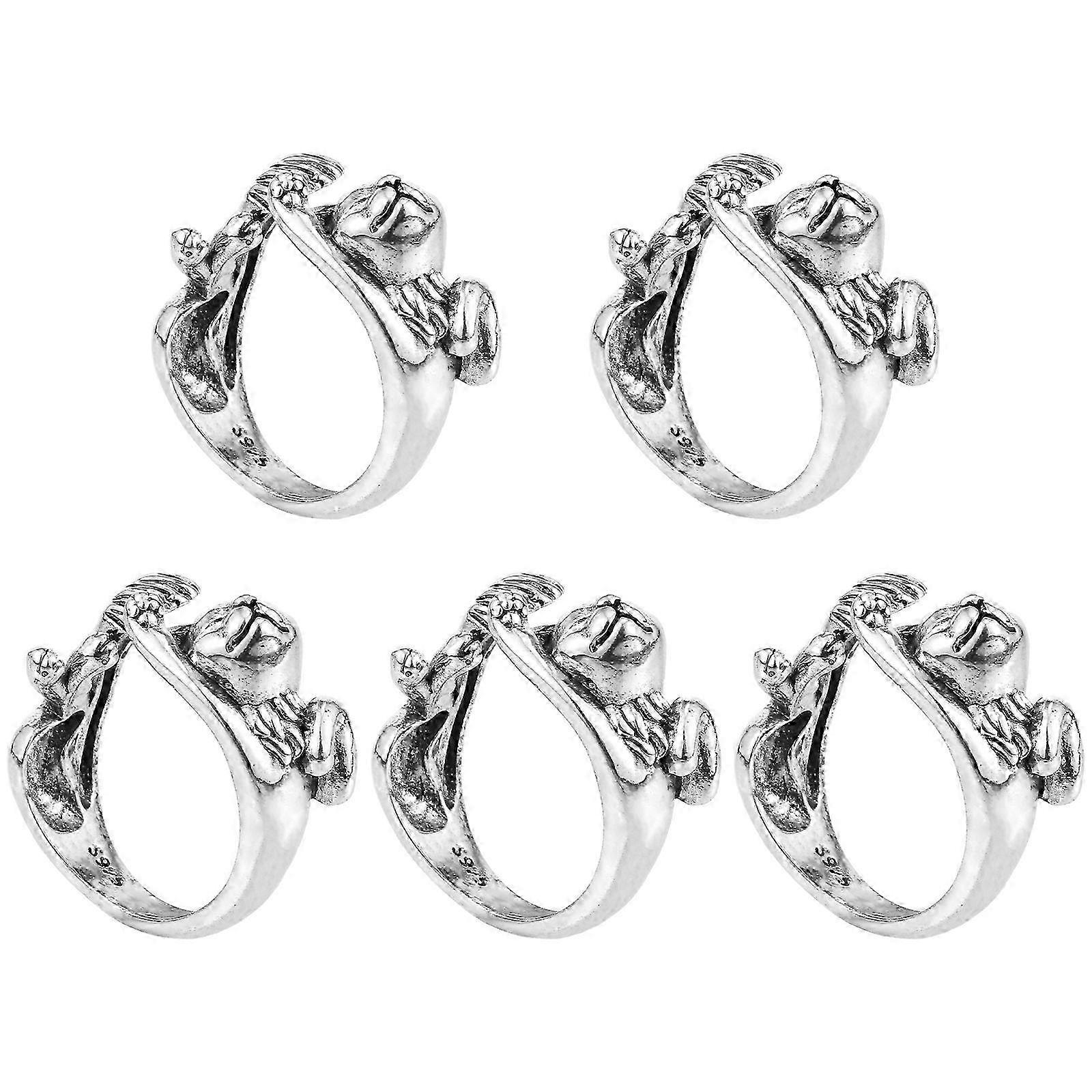 5pcs Crochet Ring Adjustable Knitting Loop Accessories Cat Shaped Open Ring