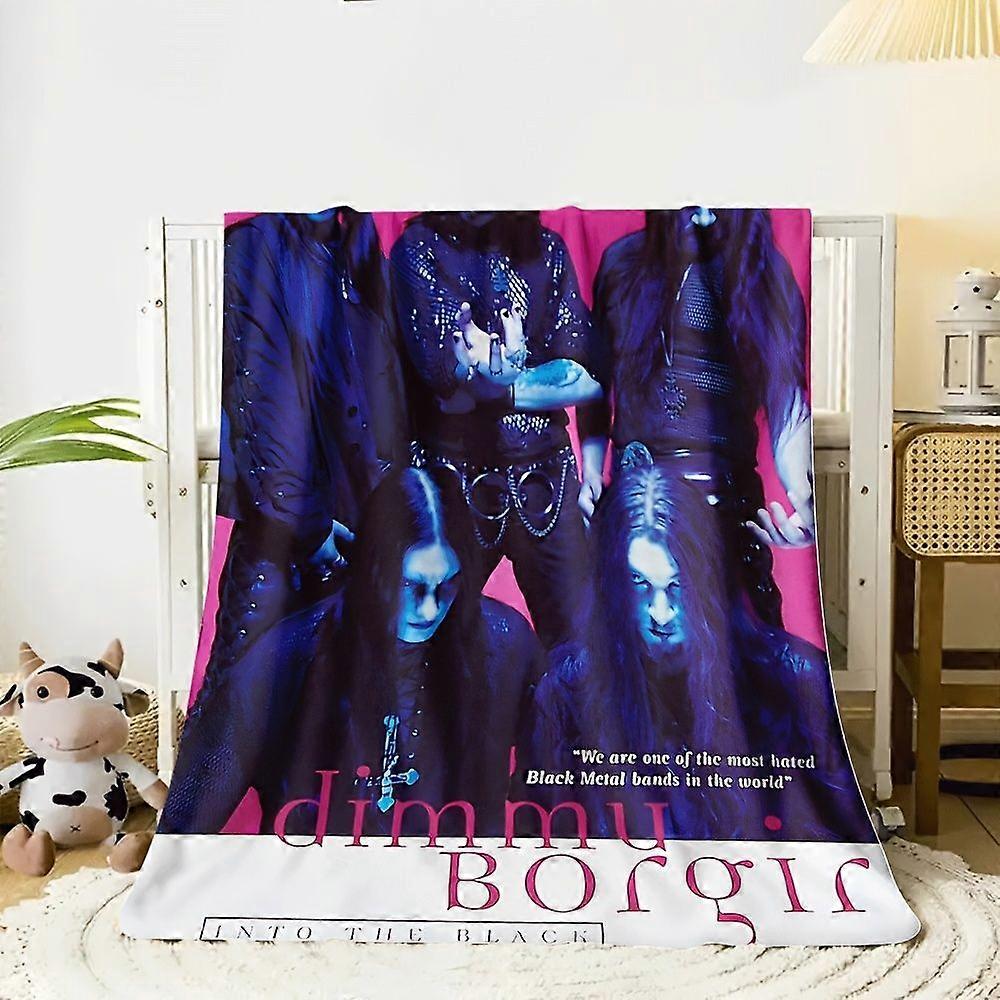 1pc Dimmu Borgir Band Graphic Flannel Blanket - Soft Polyester Bedspread with Pink & Black Design, "We Are One of the Ha-AZXCV424