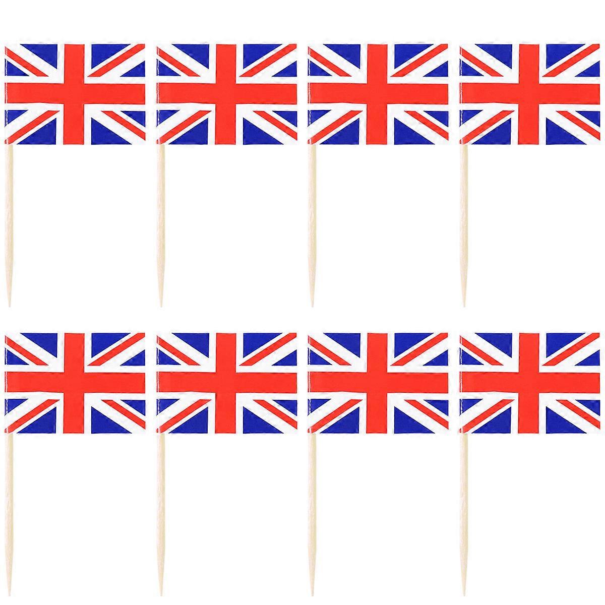 LUOEM 100pcs木製旗つまようじイングランド旗カップケーキトッパーつまようじナショナルデー食品装飾用