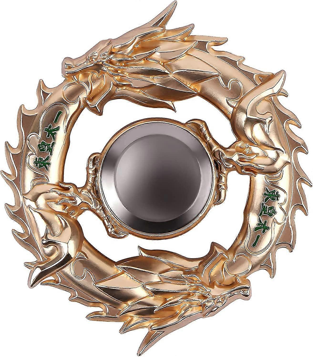 フィジェットスピナーメタルハンドスピナーEDC ADHDフォーカス玩具超耐久性高速不安緩和玩具、ゴールドチャイニーズドラゴン