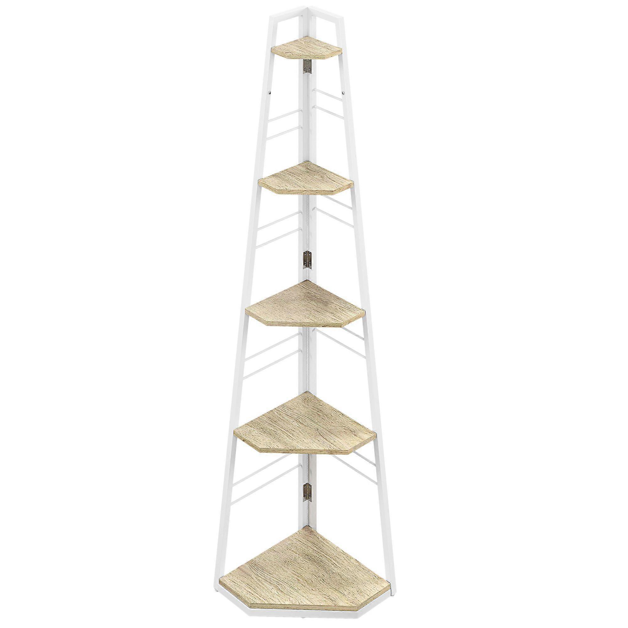 Five Tier Corner Shelf White Wood Effect