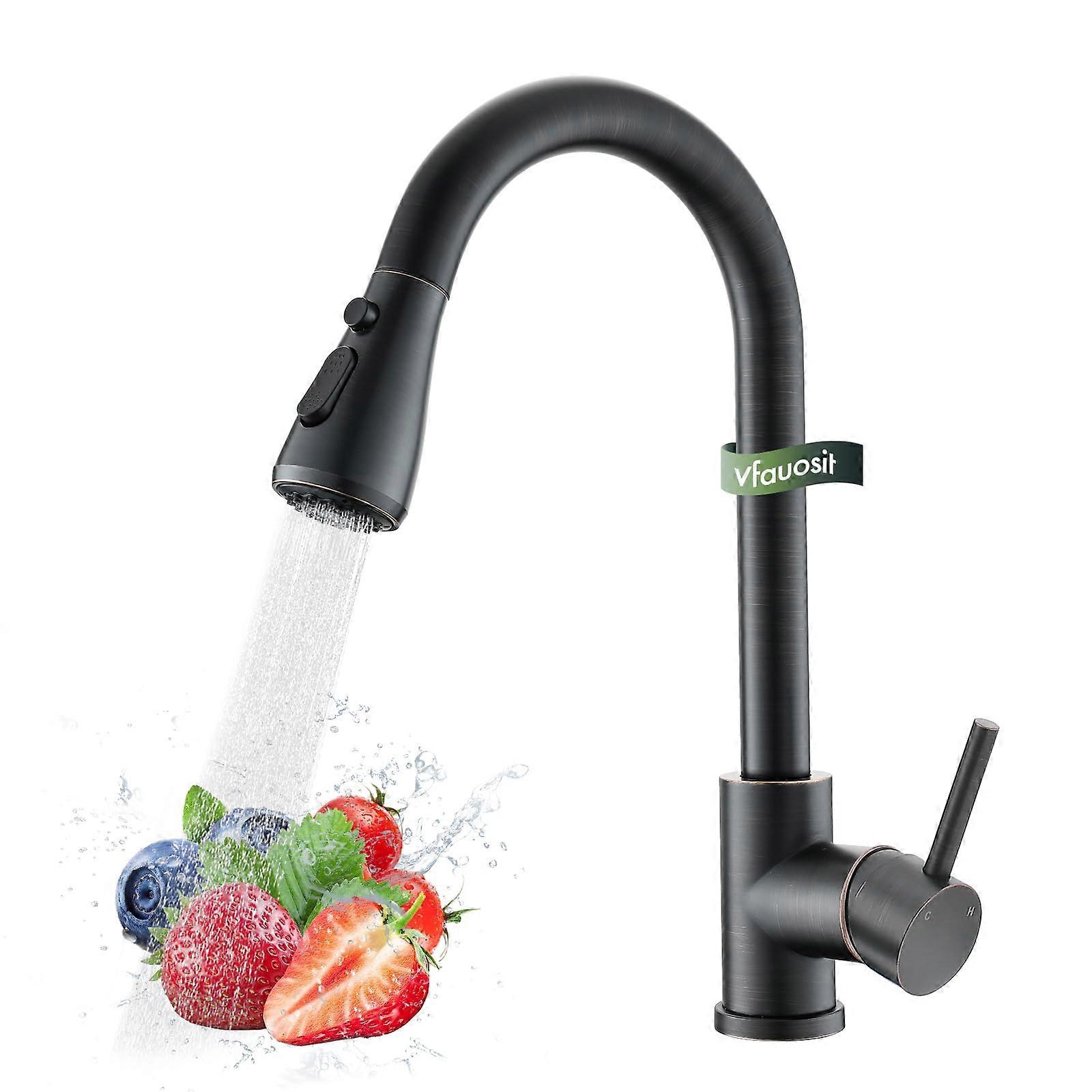 Oil Rubbed Bronze Kitchen Faucet with Pull Down Sprayer, Single Handle, 360° Swivel, 3Function Spray