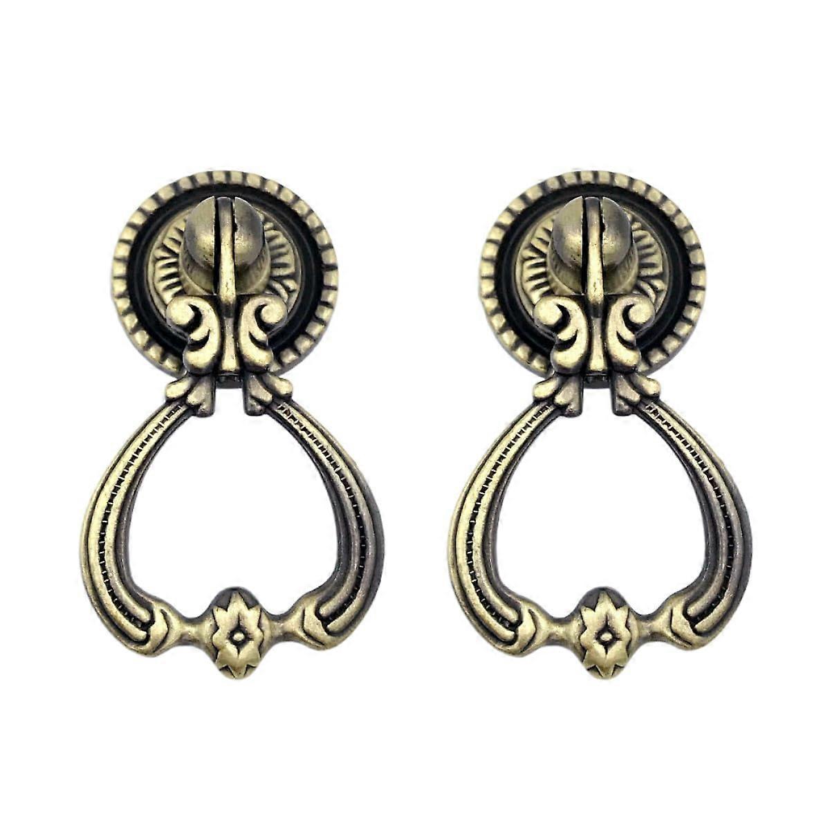 2Pcs Vintage Cabinet Ring Pulls Durable Zinc Alloy Knobs for Dresser Drawers and Kitchen Cabinets