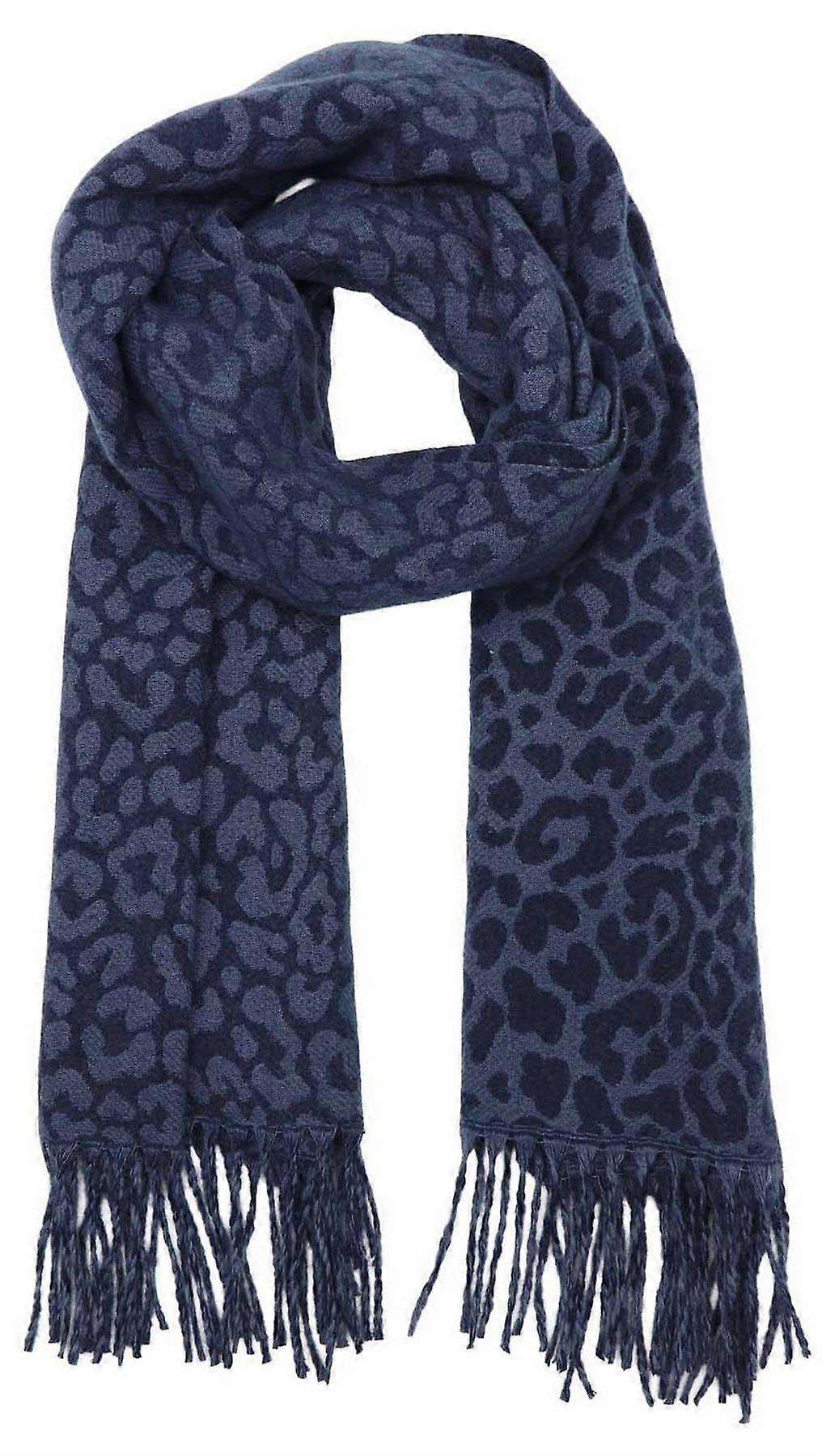 Zelly Leopard Line Winter Weight Print Scarf - Navy