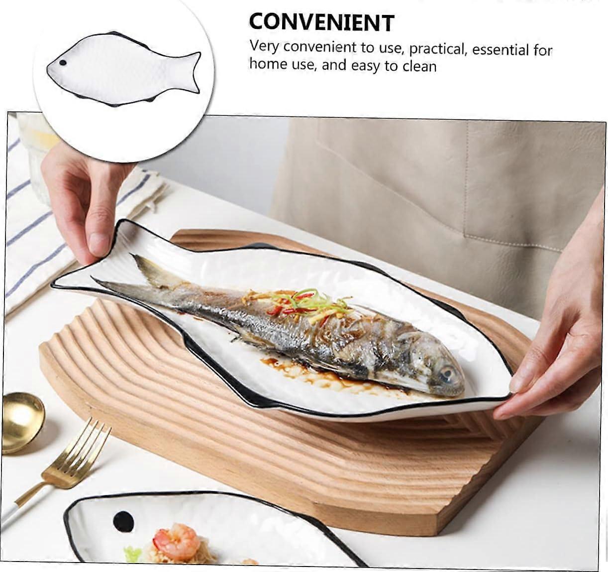Ceramic Fish Serving Plate with Elegant FishShaped Design, Microwave Safe for Kitchen and Restaurant