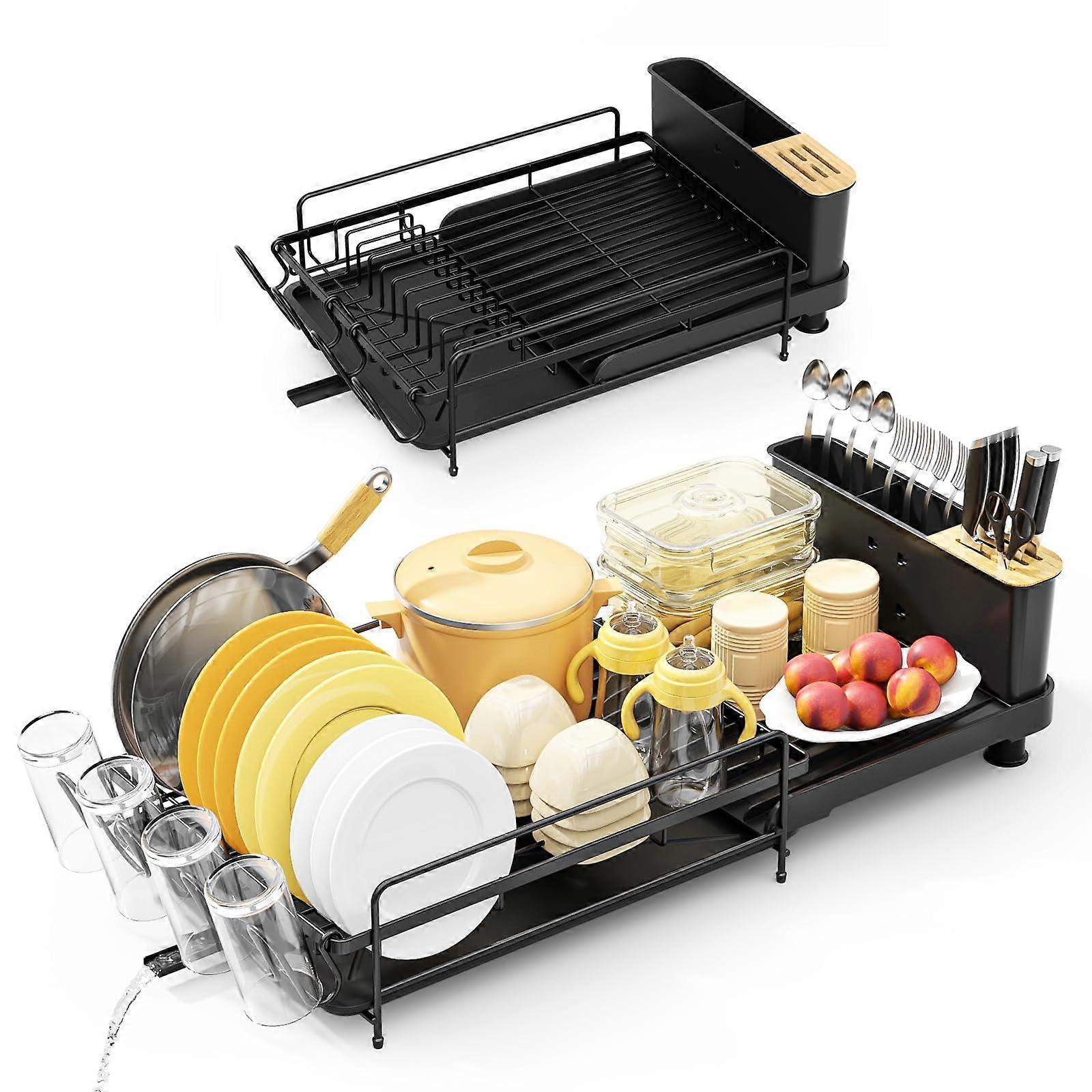 Expandable Dish Drying Rack with Drainboard, Large Stainless Steel Dish Rack for Kitchen Counter