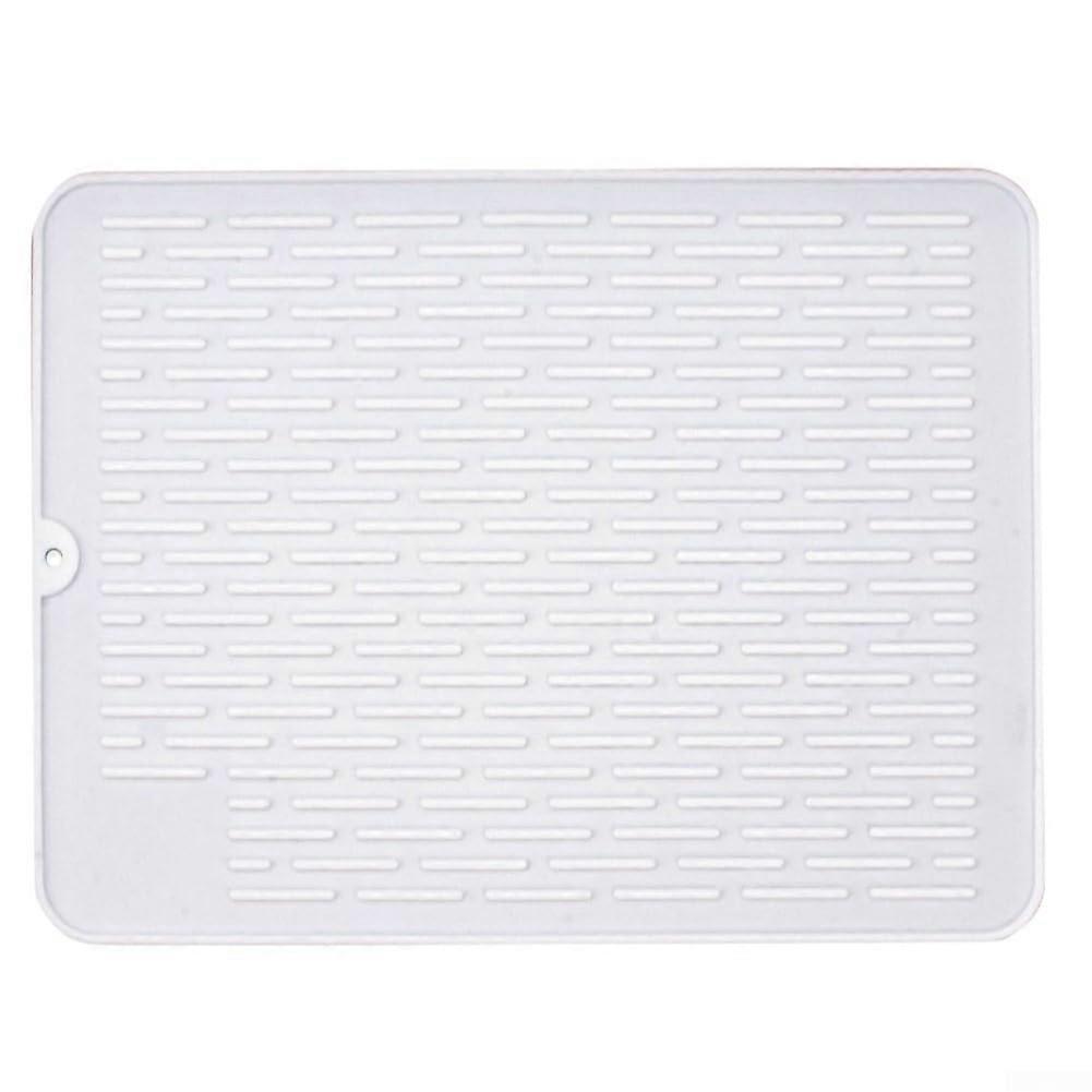Silicone Dish Drying Mat with Fast Draining Heat Resistant Surface, NonSlip Kitchen Counter White