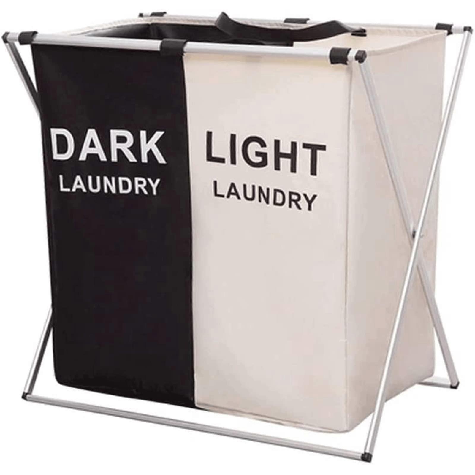 Collapsible Laundry Basket with OdorSeparating Compartments, Foldable XFrame Oxford Hamper Black Gray