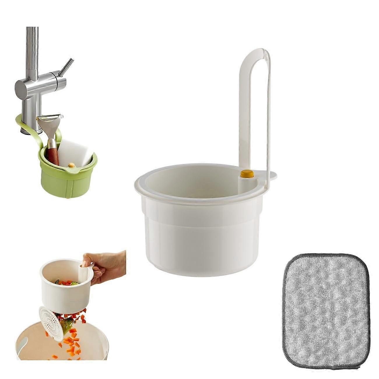 Kitchen Sink Strainer Basket with Detachable Mesh, RustProof Over Faucet Drain Organizer (White)