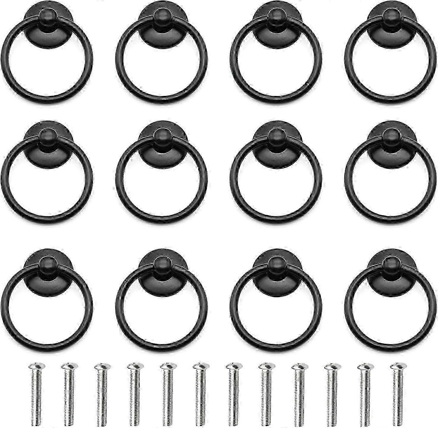12 Pieces Drawer Pull Ring Knobs Metal Ring Pull Handle Knobs Used for Cabinet Drawer Cupboard Dresser Door