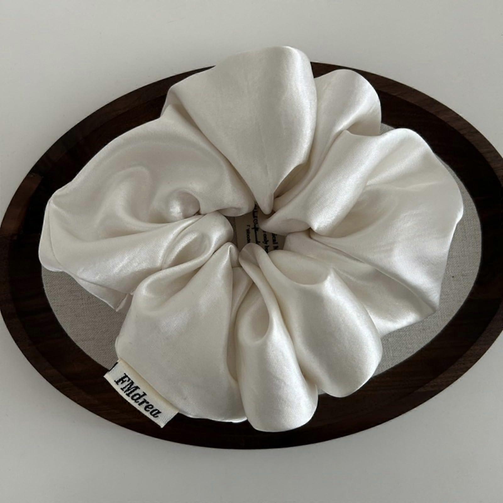 Satin Scrunchie Large Hair Ponytail Holder with Secure Elastic and Retro Solid Color