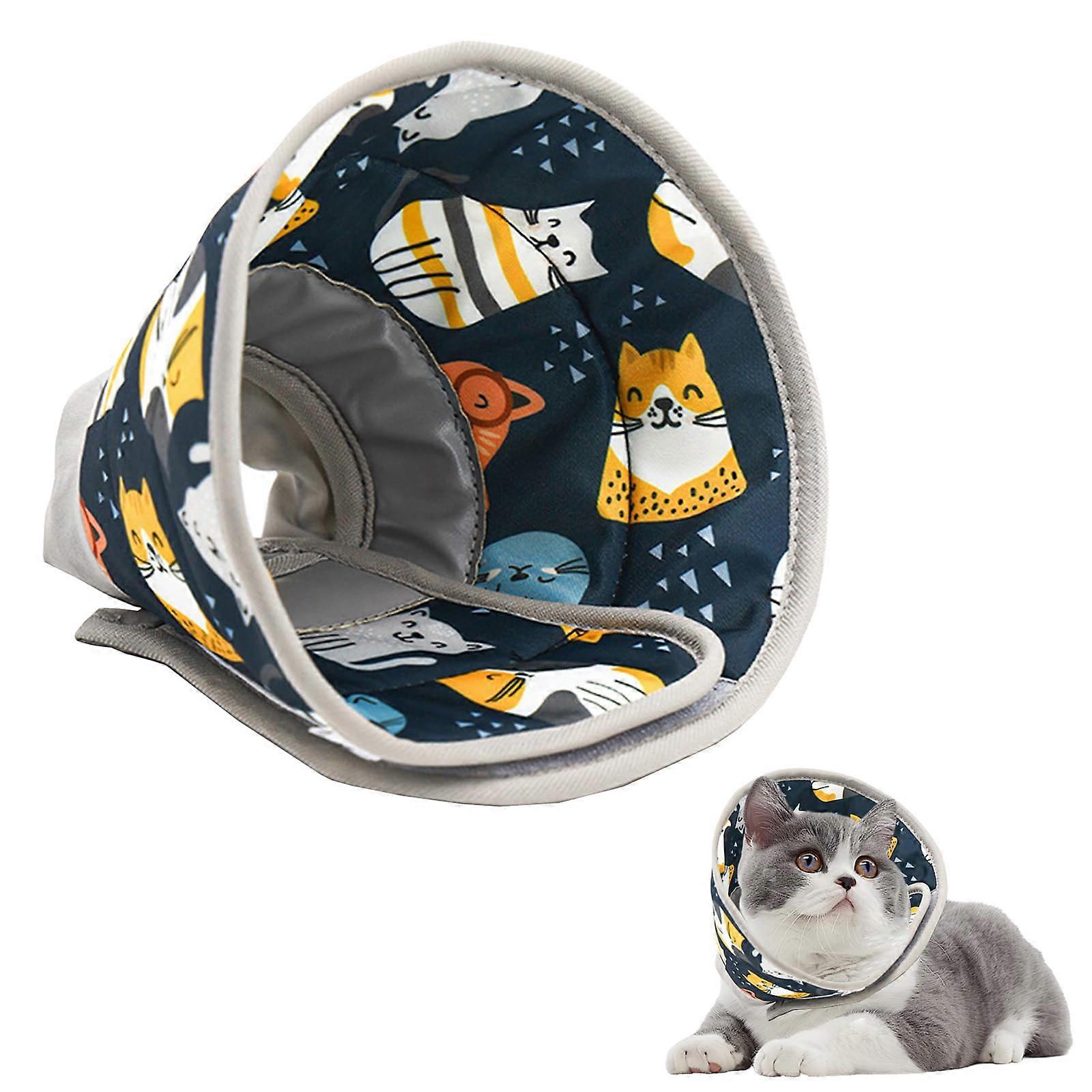 Soft Adjustable Cat Recovery Collar, Comfortable Cone for After Surgery, Navy Small Size