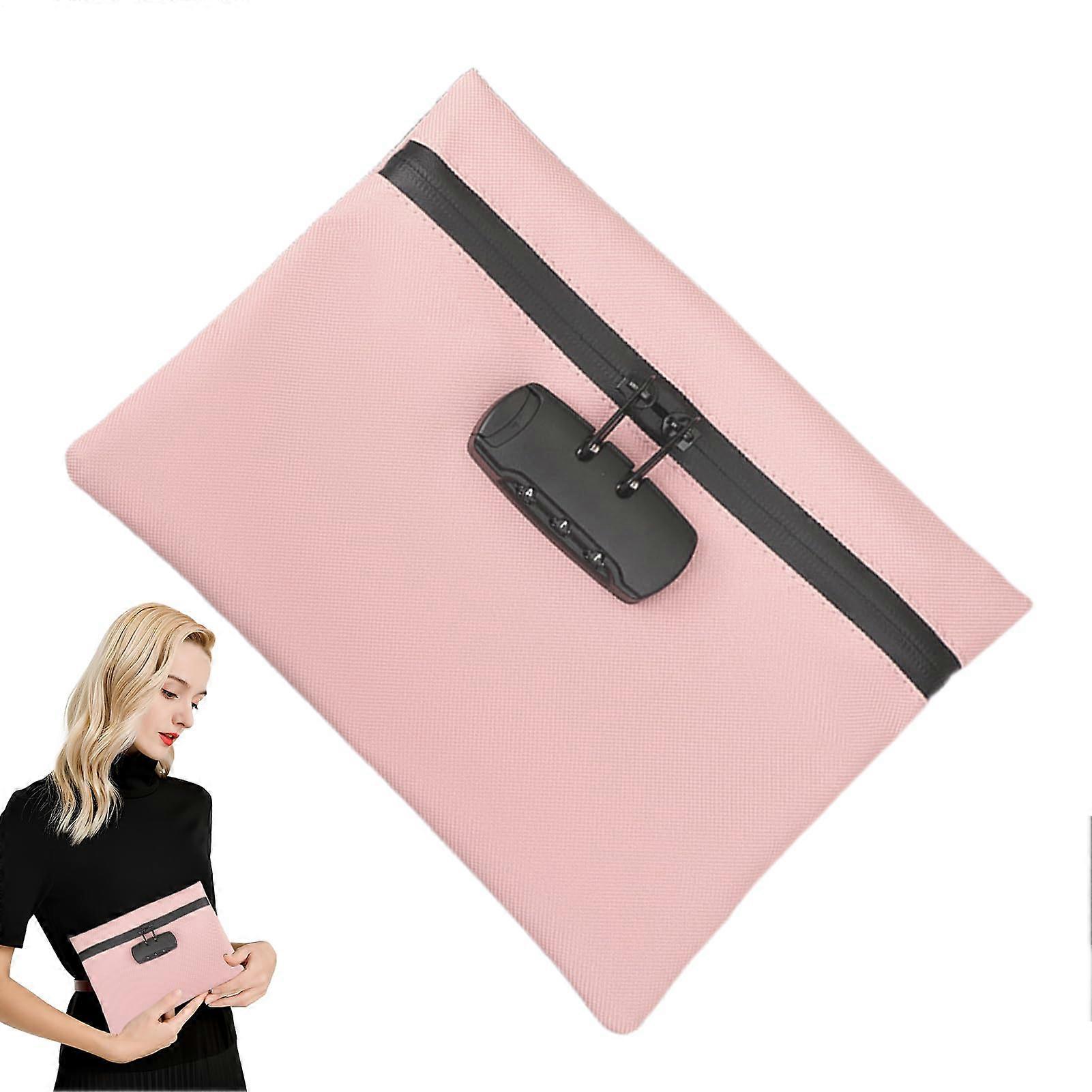 Lockable Storage Bag Waterproof Oxford Fabric AntiTheft Travel Organizer with Double Lock Pink