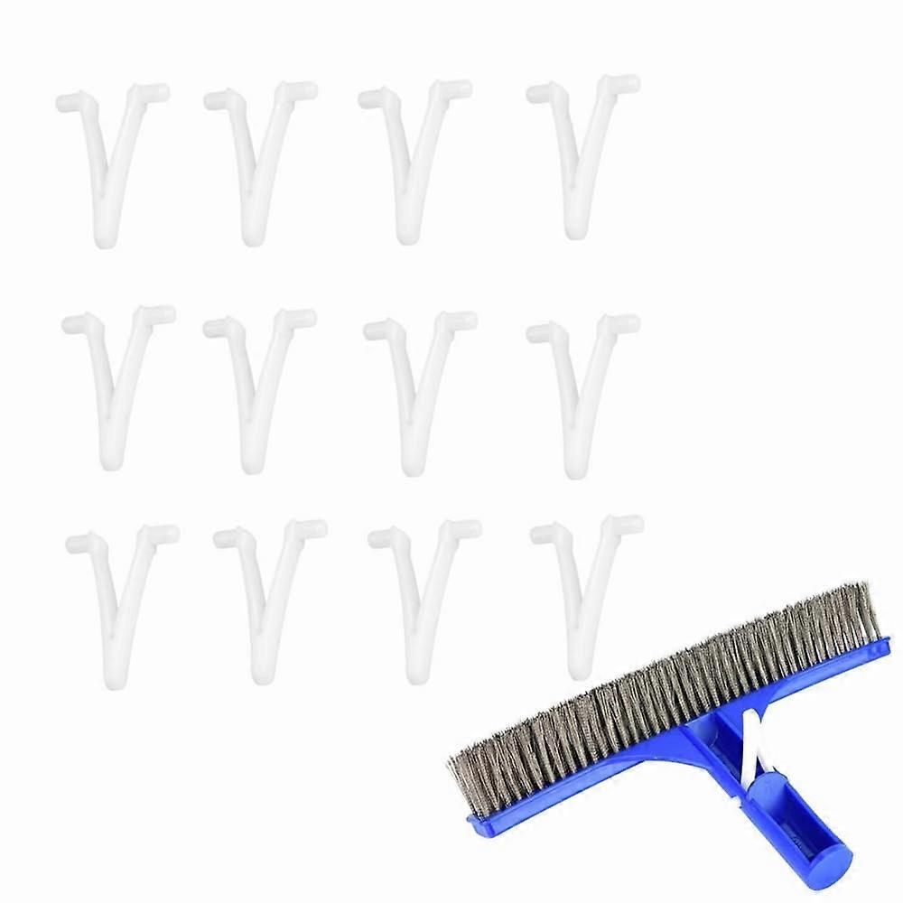 12Pcs White Plastic Pool Pole Clips for Brush Rake Skimmer, Secure Lock Connection, Quick Replacement