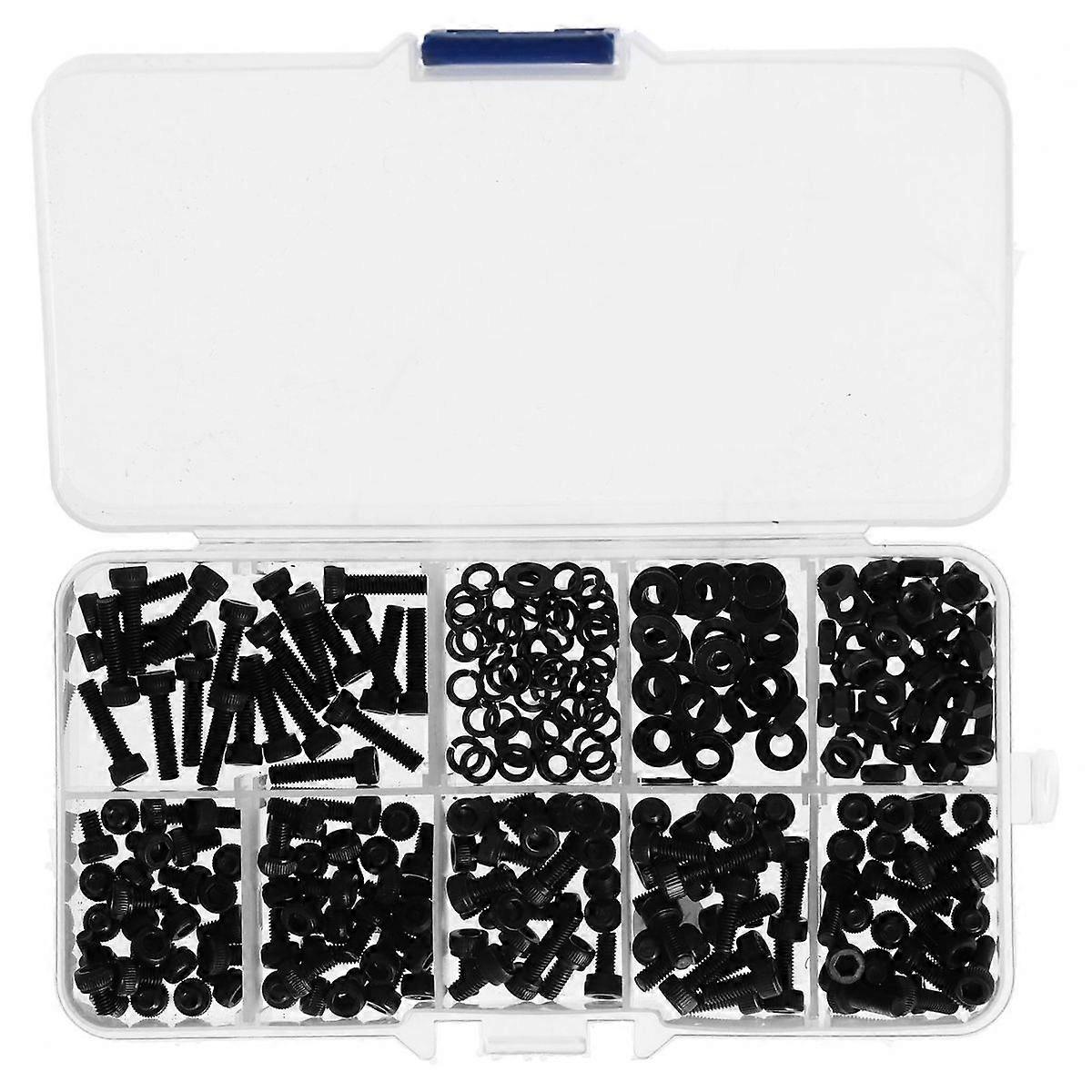 300Pcs Nut Bolt Assortment Kit Cylinder Head M3 Hex Nuts Spring Washer