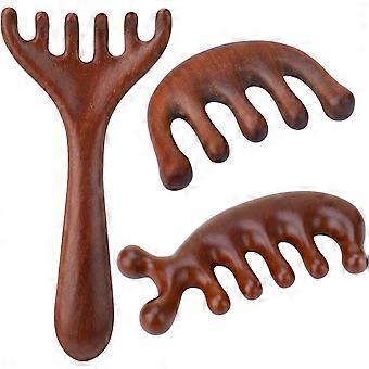 3 Pcs Wooden Head Scalp Massager Comb, Head Massage Tool for Relaxation Hair Gua