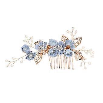 Blue Bridal Rhinestone Hair Comb Alloy Crystal Headdress Hair Accessory