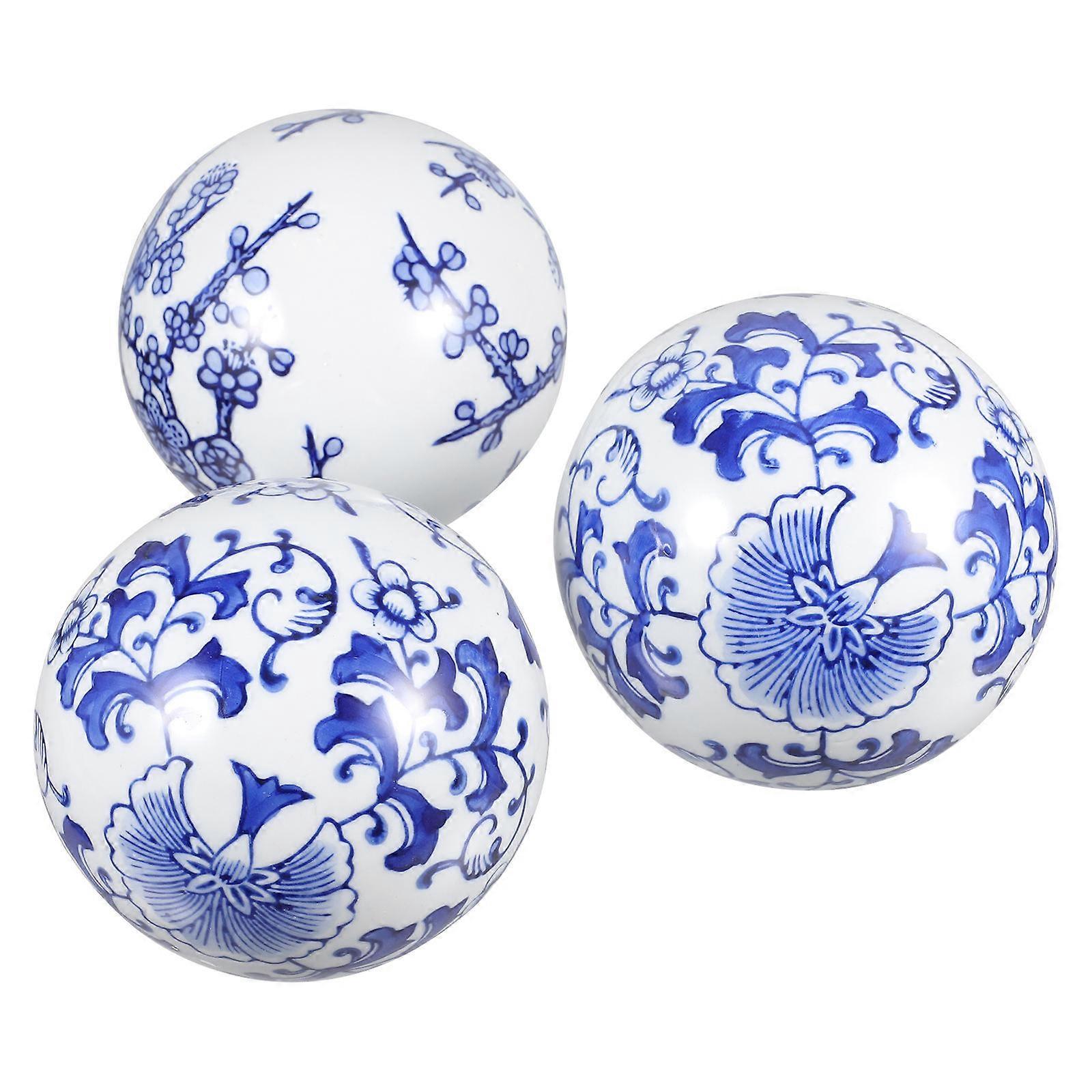 Blue Delicate Ceramic Floating Balls Decorative Pool Balls 3Pcs Set
