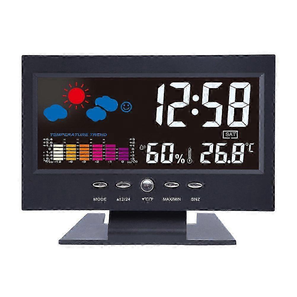Desktop LED Weather compatible withecast Clock Home Digital Display Calendar Alarm Clock Multi-function Large Screen Clock (Black, with USB Cable)