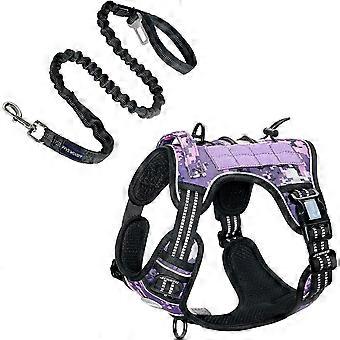Harnais tactique pour chien Auroth avec laisse pour chien robuste noire de 6 pieds pour chiens de grande race, sans traction gilet de dressage réfléchissant pour chien violet L