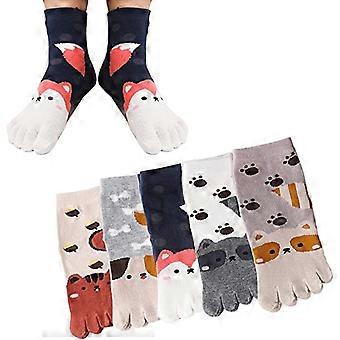 Calze da punta per bambini 5 paia Cartoon Animal Pattern Calze a cinque dita 3-7 anni
