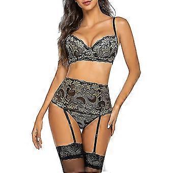 Frauen Sexy Dessous Set mit Strumpfband BH und Höschen Spitze Bügel Dessous Sets S-3XL