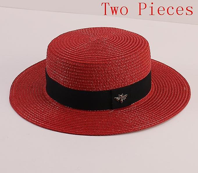 Two Pieces Women Sun New Hats Small Bee Gold Braided New Hat Female Loose Sunscreen Visors Caps For Men