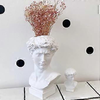 David Vase Head Planter 6.5'' David Statue Vase Face Planter Pot Vase Makeup Brush Pen Holder,Flower Vase Greek Statue Planter,Contains 1pcs Mini 2.7'