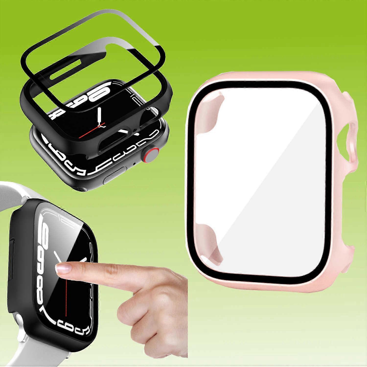 For Apple Watch Series 9 8 7 45 / 6 SE 5 4 44mm 2 in 1 Watch Case Cover + Tempered Glass