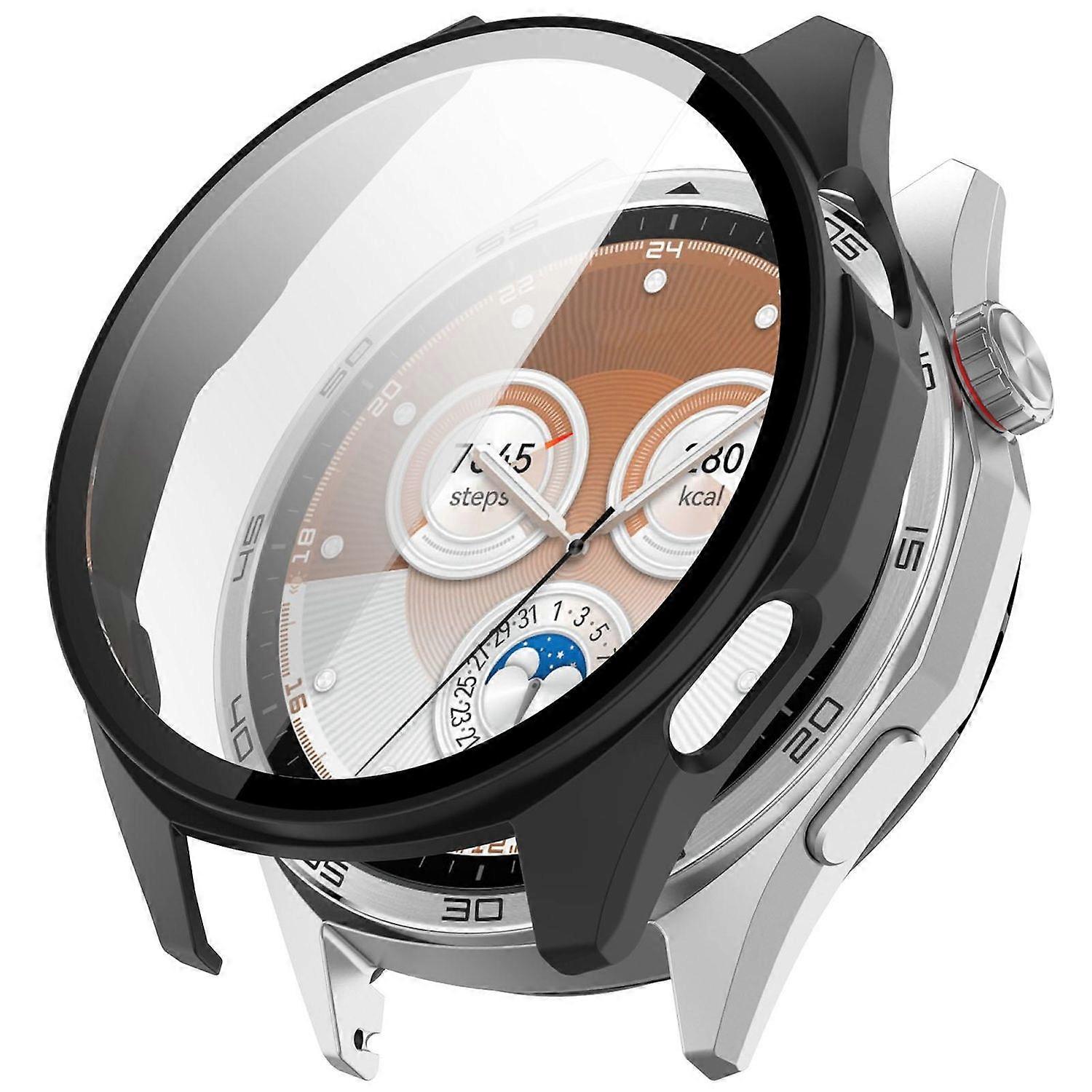 For Huawei Watch GT 6 46mm Plastic Protective Case + 9H Tempered Glass Matte Black