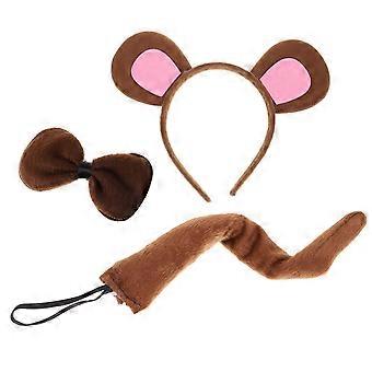 1 set Halloweenkostuum voor kinderen en volwassenen met dierenprint: apenoren, hoofdband, strikjes en staart. Feest- en cosplaykostuum.