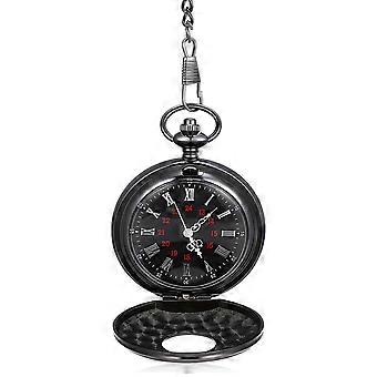 1 Pz Orologio Da Tasca Rotondo Retro Classico Doppio Display Romano Numeri Arabi Quadrante Orologio Orologio Da Tasca Steampunk (Catena Spessa Nera)