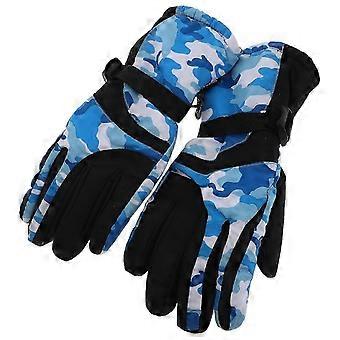 Winter Cycling Gloves for Men, Blue Polyester, Waterproof Touchscreen Enabled Warm Thickened, 1 Pair