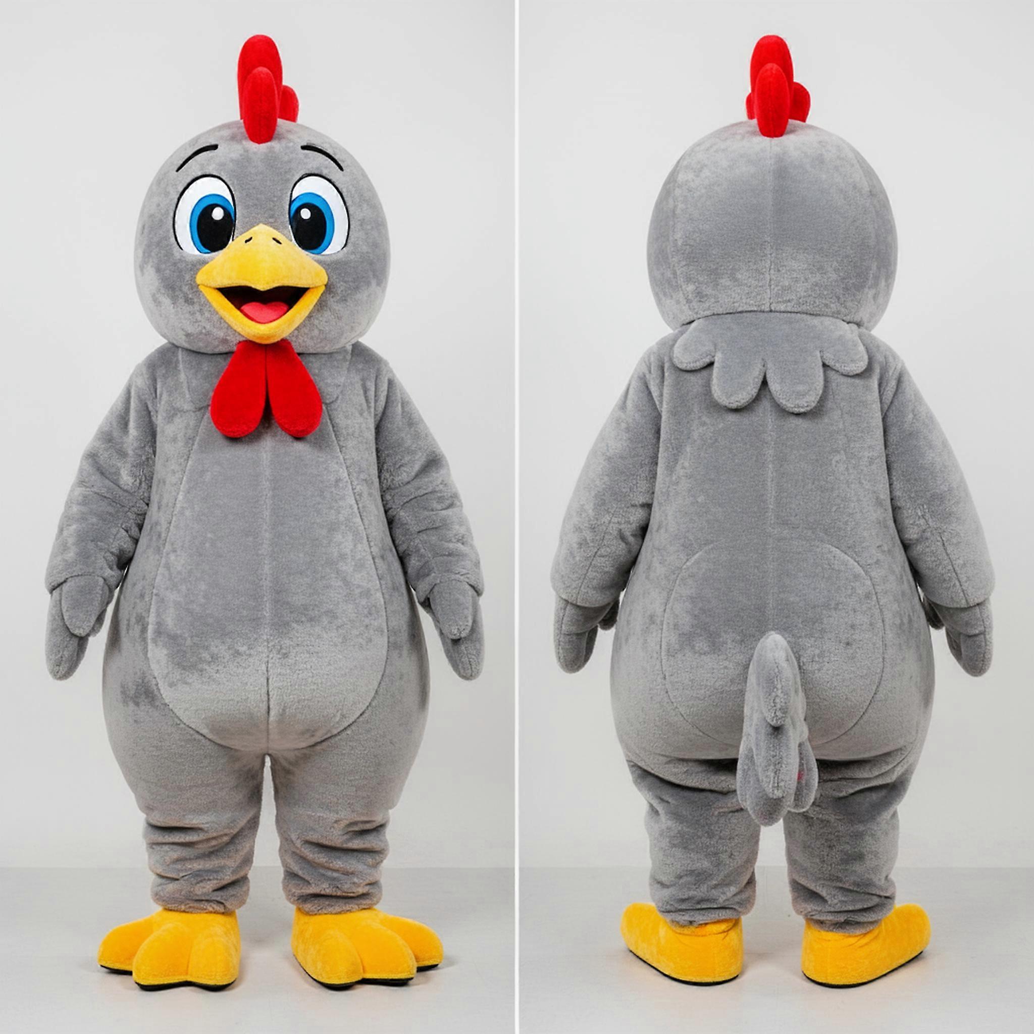 MASTICOT Gray Velvety Feathered Chicken Mascot