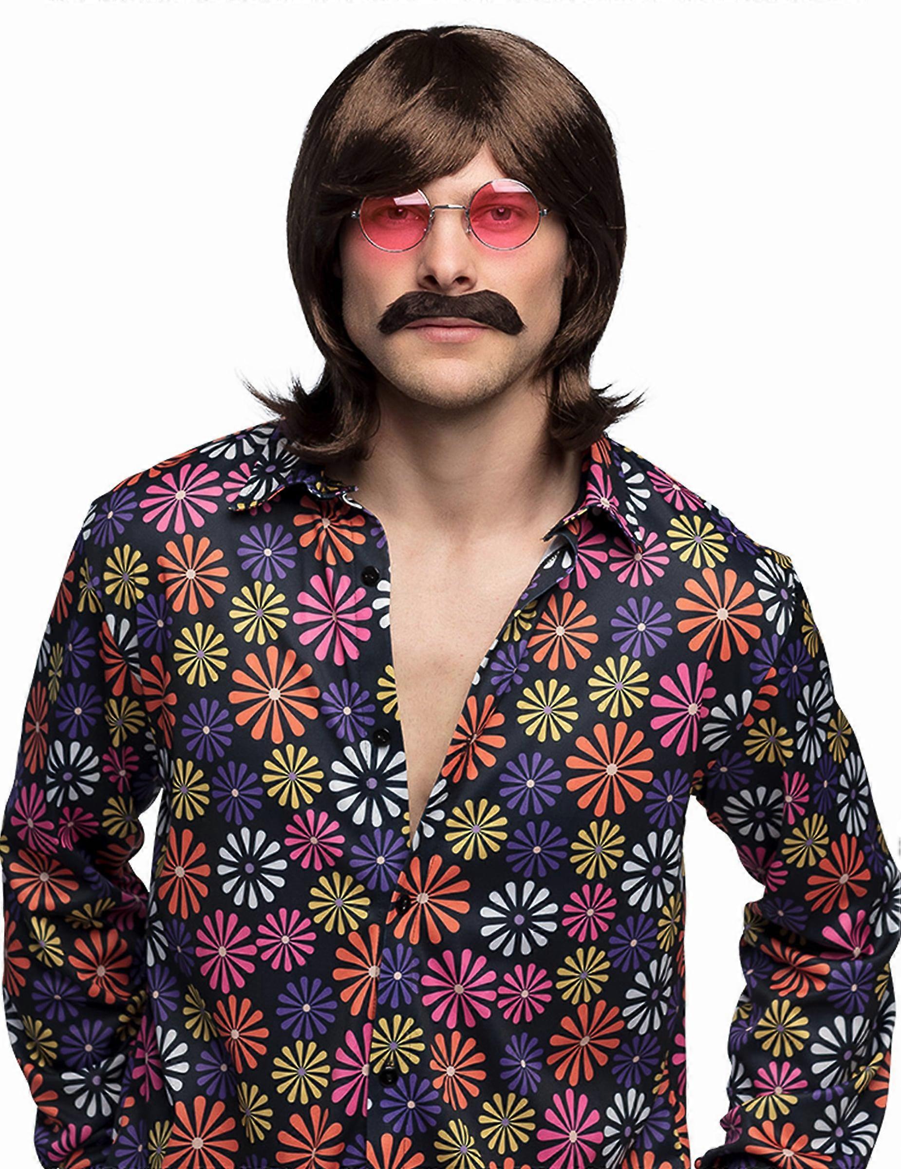 Brown wig and mustache for men
