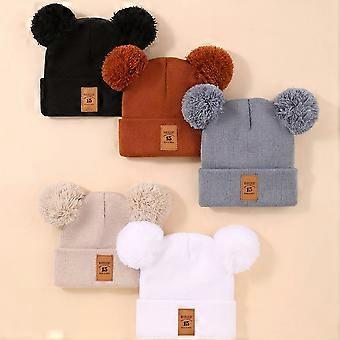 Baby Knitted Winter Hats with Double Pom-Poms, Soft Warm Beanie Caps, Set of 5 for Newborns and Toddlers