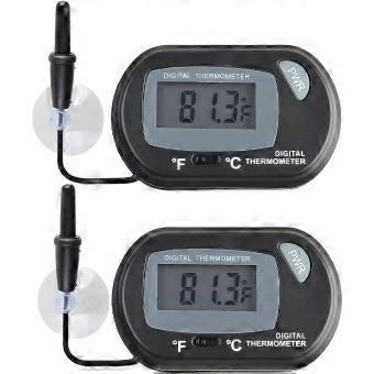 Digital Betta Thermometer for Tropical Aquarium Fish, Black Color, 4 Suction Cups and 2 Batteries Included, 2 pcs per Pack, Multi Purpose