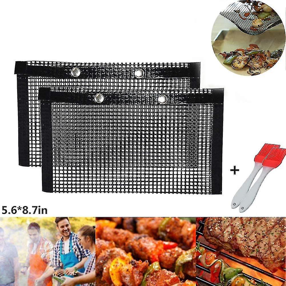 Bbq Grill Mesh Mat con 2 pezzi spazzola in silicone, antiaderente barbecue baked ba...